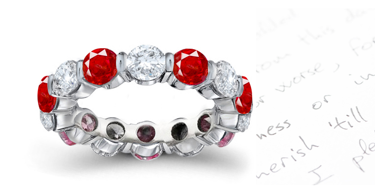 ruby and diamond eternity ring in prong setting